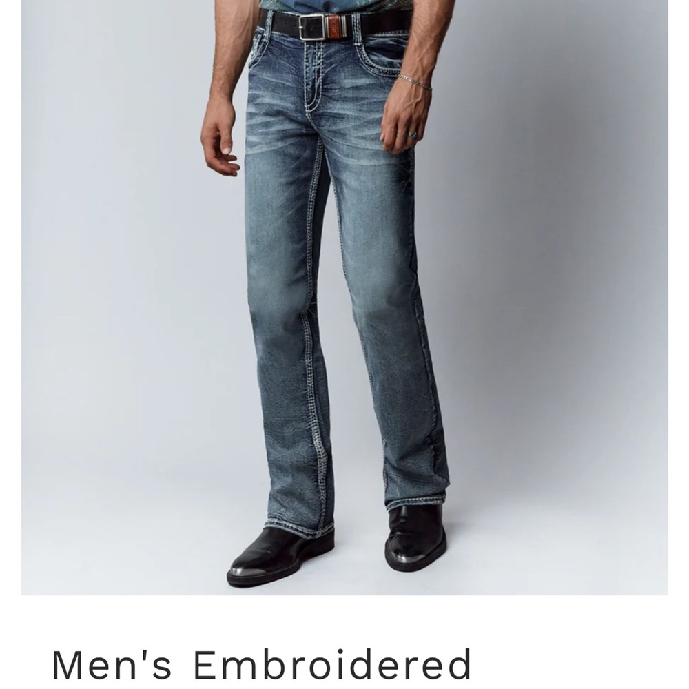 “Answer Me” Blue Men’s Designer Jeans with Embellished Back and Distinctive